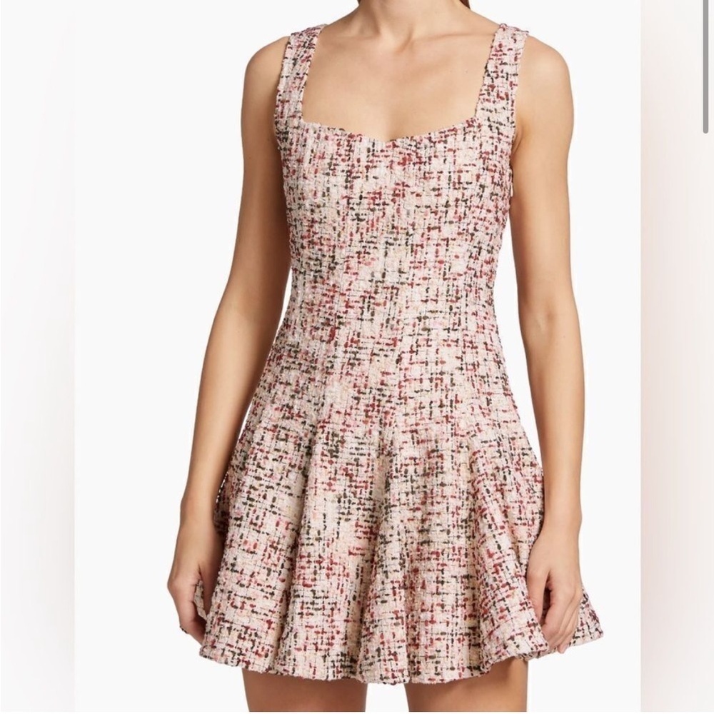 En Saison Everleigh Tweed Boucle Metallic Pleated Sleeveless Mini Dress L Nwt